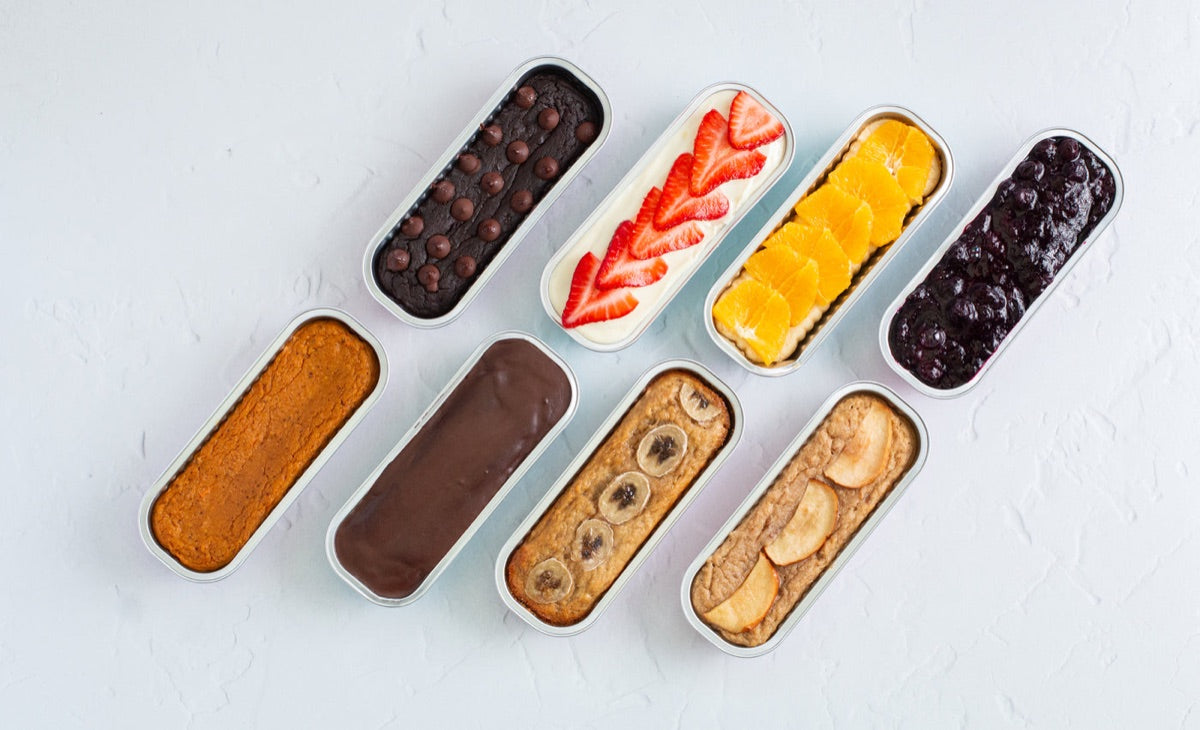 A tray spread of ProDani protein cakes
